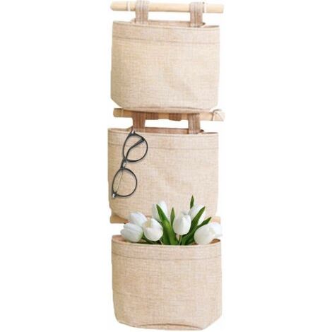 Rangement Suspendu Sac avec Poches 3 Couche Coton Toile De Lin Sac De Rangement Suspendu Sur Le Mur Porte Organisateur pour Chambre Salle De Bains (1/4)