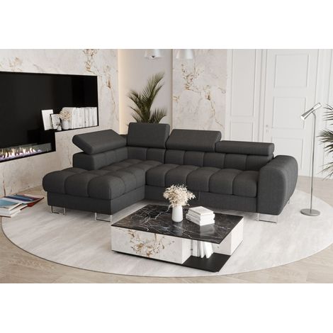 Ecksofa Schlafsofa BASTIEN in Stoff Gemma Dunkelgrau Ottomane Links (1/4)