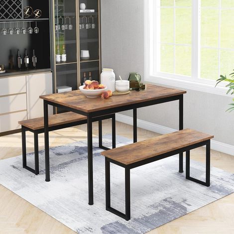 3-piece dining set with bench for 4 people - Space-saving - Dining area for kitchen, patio, outdoors - Brown (1/5)