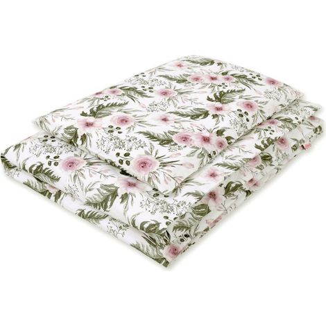 2-teiliges Kinderbettwäscheset aus Baumwolle 135x100 cm - rosa Pfingstrosen (1/3)