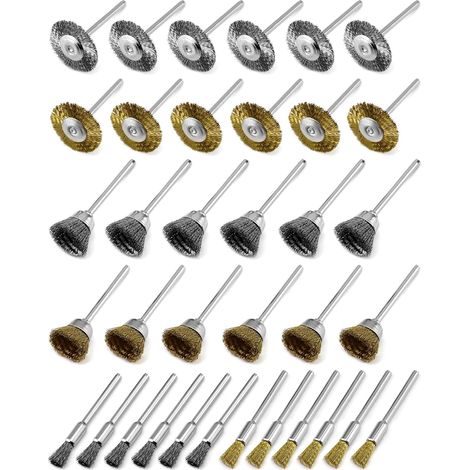 36 x Metal Brushes for Drill Grinder Rotary Tools, Brass Brush and Steel Brush for Cleaning Grinding Polishing (1/8 Shank ) (1/5)