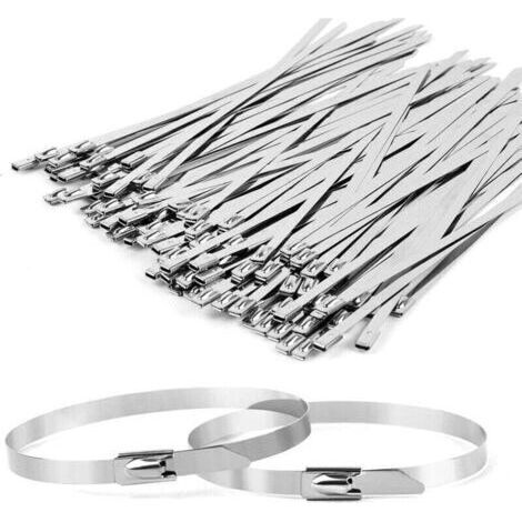 100 pieces Attache Cable Inox 200 x 4.6 mm,Collier de Serrage Métallique Inox Autobloquante,Serre Cable Pour Entretenir les Clôtures, Câbles Groupés et les Auvents (1/4)