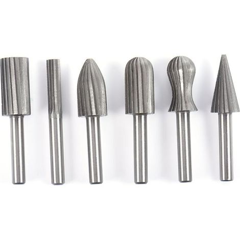 6 pièces 6mm 1/4 "jeu de limes à fraises rotatives en acier pour métal plastique bois pierre meulage ébavurage (1/4)