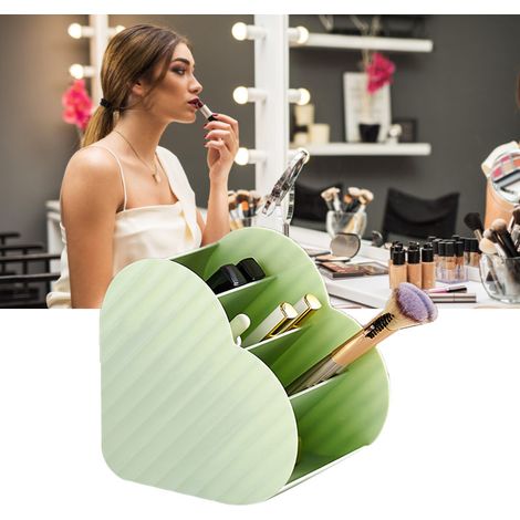 Organisateur de maquillage en forme de cœur, porte-pinceaux à maquillage à 4 emplacements, vert clair, pour coiffeuse, salle de bain ou bureau (1/5)