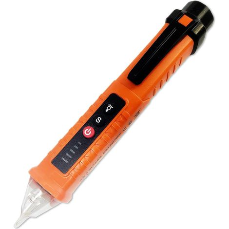 Spannungsprüfer, berührungsloser Spannungsdetektor, 3 Bereiche AC 12 V/48 V/70 V-1000 V, Phasen-/Neutralleiterprüfer mit akustischem Alarm und Taschenlampe, Drahtbruchdetektor – Orange (1/4)