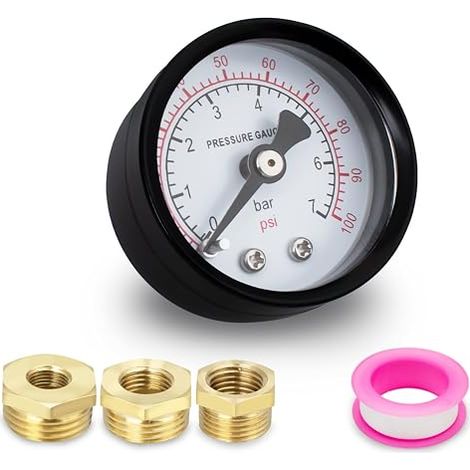 manomètre de pompe de puits 40mm BSP 1/8 "0-7 Bar 0100 PSI avec 3 douilles de à 1/4 ", à 3/8 "et à 1/2 ", une bande de axial (1/5)