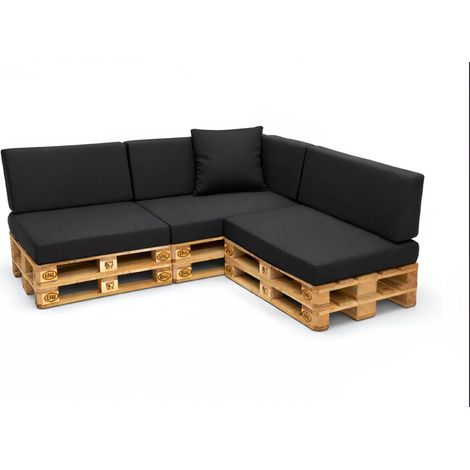Set 8 coussins palette assises 120x60 dossiers + 120x40 kit coussins canapé de jardin Noir coussins pour mobilier de jardin