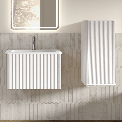 Set mobile bagno sospeso con lavabo e colonna laterale, bianco, 60 cm (1/5)