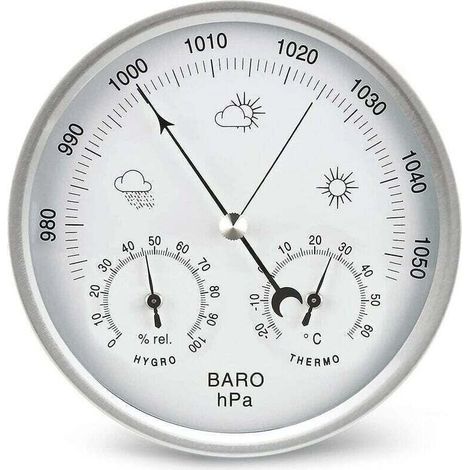 Analoge Wetterstation mit Barometer, Thermometer, Hygrometer und Luftdruckmessung, einfach und gut ablesbar.