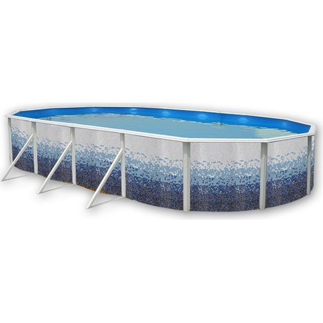 Kit piscine hors-sol acier Toi TRENCADIS ovale 7.30 x 3.66 x 1.20m décor céramique (1/4)