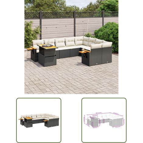 The Living Store 10-tlg. Garten-Sofagarnitur mit Kissen Schwarz Poly Rattan - Gartenmöbel Set - PE-Rattan Möbel - Outdoor Lounge - Sofasatz - Gartenlounge (1/3)