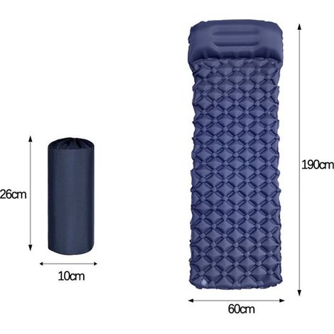 Aufblasbare Isomatte – Einzeln – Luftmatratze – Campingmatte – Outdoor-Isomatte mit Fußpumpe – Kissen – Blau – Camping – Survival – Urlaub – Strand (1/4)