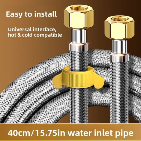 Tuyau flexible double extrémité en acier inoxydable 304 (40 cm), tuyau d'eau chaude et froide flexible, étanche. (1/5)