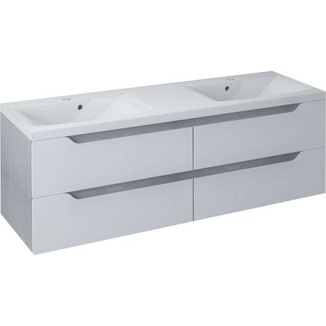 Sapho Wave - Mueble fregadero doble 150x50x48 cm, blanco/roble plateado WA150-3011 (1/5)