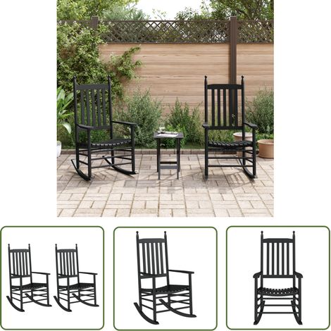 The Living Store Schaukelstühle mit Gebogenen Sitzen 2 Stk. Schwarz Pappelholz - Holzsessel - Gartenstuhl - Schaukelstuhl - Outdoor Möbel - Esszimmerstuhl