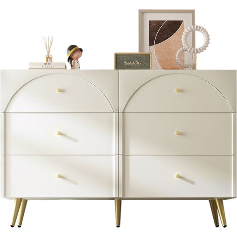 ELVMI Cassettiera con 6 Cassetti e Piedino Centrale Regolabile per Camera in Legno e Metallo 120 × 40 × 85 cm Crema (1/5)
