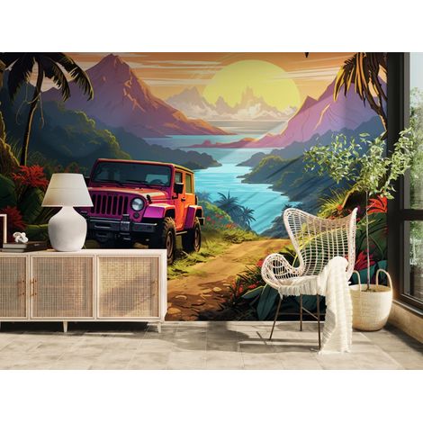 Papier peint aventure – Jungle tropicale au coucher - 150 x 250 cm (1/2)