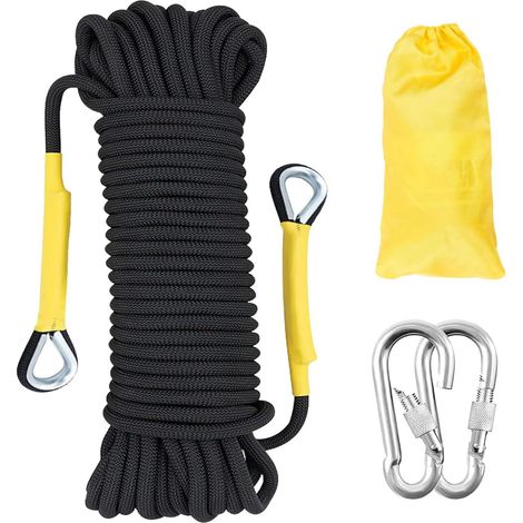 Corde d'escalade 12mm Corde Statique 30m Cordon Équipement Corde d'évacuation avec 2 Mousquetons pour Équipement d'escalade sur Glace Sauvetage Incendie Corde de Bateau (1/5)