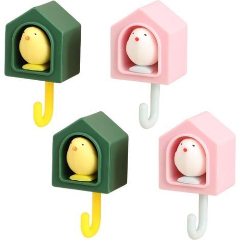 Pieces Animal Adhesive Hooks, Creative Plastic Bird Decor, Children's Wall Hanging Hooks, Picture Hanging Hooks without Drilling, for Living Room, Bathroom, Home Decor (1/4)