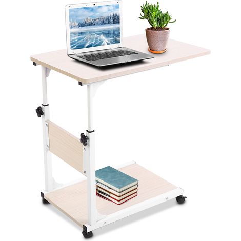 Scrivania portatile multifunzionale e staccabile per laptop con ruote, per letto, divano, libri, bianca (1/5)