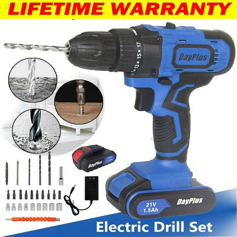 21V Cordless Power Drill,Handheld Screwdriver Drill Set with 45Nm Setting,2x Li-ion Battery Fast Charger,2-Gear Combi Hammer Drill,3/8" Chuck Drill Driver Kit with 26 Drill Bits for DIY Project (1/5)