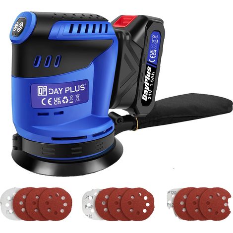 Ponceuse orbitale aléatoire sans fil, 21V, 190W de puissance, plateau de ponçage de 125MM, contrôle à 3 vitesses, taux de ponçage de 22000 spm (1/5)