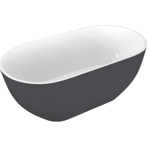 Baignoire autoportante REDUTA, marbre coulé 150x75x58cm, blanc/anthracite mat (1/3)