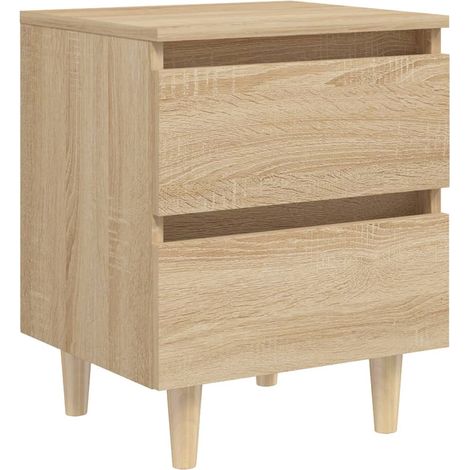 Comodino 2 cassetti con gambe in pino 40 x 35 x 50 cm in derivati del legno color rovere DEC033260