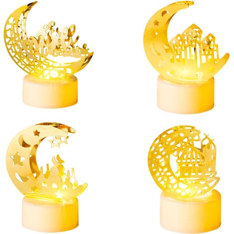 Candele LED Ramadan Decorative Set 4 Pezzi Luna Stelle Oro (1/5)