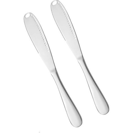 Couteaux à beurre - 2 pièces - Couteau à beurre - Couteaux à tartiner - Acier inoxydable - Couteaux à fromage - Couteau à beurre en acier inoxydable - Chocolat - Ensemble de couteaux à fromage pour fr (1/5)