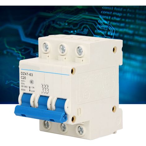 Disjoncteur miniature triphasé DZ47-63 C20 400 V 20 A, montage sur rail DIN, pouvoir de coupure 6000 A (1/5)