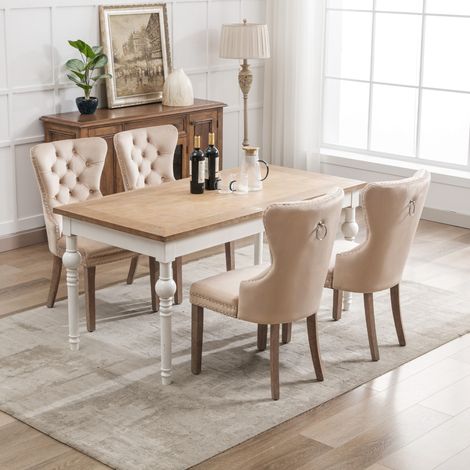 chaise salle a manger velours beige reglable OKMYHOME (1/5)