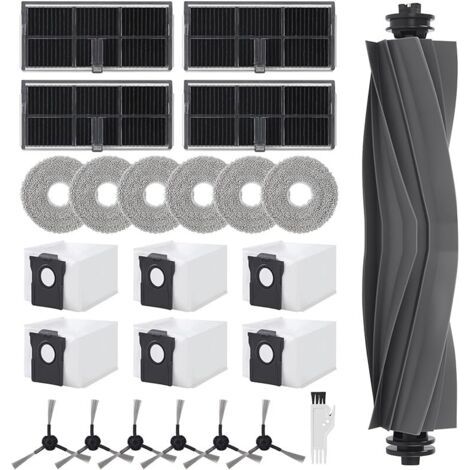 FENOPLASTICAFOREHILL Kit 24u202Fpcs pour Dreame L10su202FUltrau202FGenu202F2/Movau202FE30u202FUltra/L10su202FProu202FUltrau202FHeat/X30u202FUltra: 1 brosse principale, 6 sacs à poussière, 6 chiffons,  (1/5)
