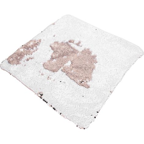 Housse de coussin à sequins en suédine avec fermeture éclair pour canapé et lit, coloris champagne doré et blanc (1/5)