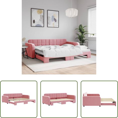 Schlafsofa - Tagesbett Ausziehbar Rosa 90x200 cm Samt (1/5)