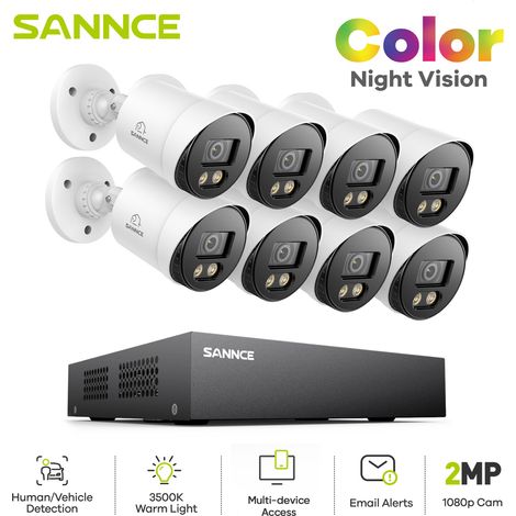 SANNCE 1080P TVI Bullet Color Night Vision CCTV Camera Kit TVI Bullet,Wired Security Camera,8PCS 0TB (1/5)