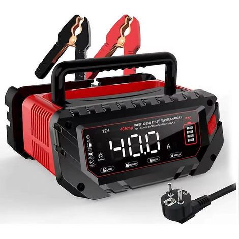 Chargeur intelligent 480 W pour batteries lithium LiFePO4 et plomb-acide 6 V/12 V/24 V, 40 A, avec désulfatation et prise européenne. (1/5)