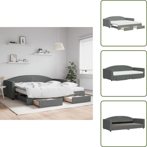 The Living Store Tagesbett Ausziehbar mit Schubladen Dunkelgrau 100x200 cm Stoff - Schlafsofa (1/5)