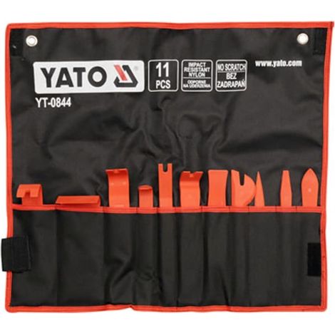 Yato, modelo YT-0844, Herramienta para reparación de carrocería de coche, desmontaje de tapicería, 11 piezas, colores negro y naranja, fabricada con materiales duraderos y de alta calidad. (1/2)