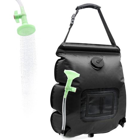 Sac de douche solaire portable 5 gallons (20 L) avec tuyau détachable et pommeau de douche marche/arrêt, idéal pour le camping et la randonnée en plein air (noir, 1 Buc). (1/5)