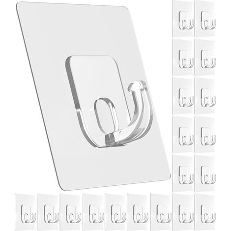 Crochets Muraux Adhésifs Grands, Crochets Utilitaires Robustes 15 kg pour Suspension, Lot de 20 Sans Dommage Collant, Sans Trace Autocollant pour Mur de Cuisine, Salle de Bain, Bureau (1/5)