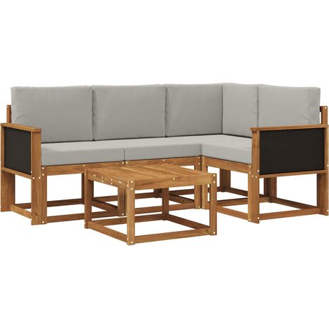 Set di divani da esterno 5 pz Salotto da Giardino Naturale e Grigio Chiaro (1/5)
