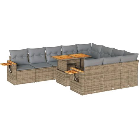 Maison Exclusive - Salon de jardin 11pcs avec coussins beige résine tressée acacia (1/5)