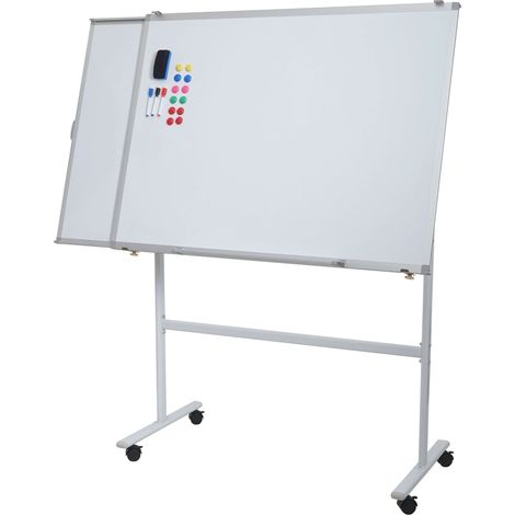 Whiteboard HHG-854b, mit ausziehbarer Tafel Magnettafel Memoboard Pinnwand, mobil rollbar inkl. Zubehör, 167x186cm