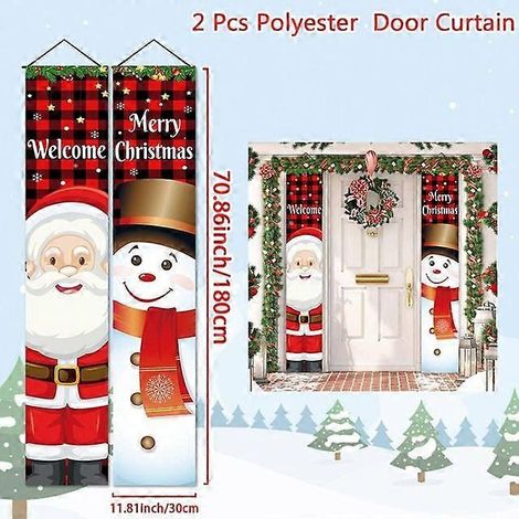 Décoration de porte de Noël, bannière Joyeux Noël, décoration à suspendre pour la maison, ornement de Noël, cadeau de bonne année, Père Noël, bonhomme de neige (1/5)
