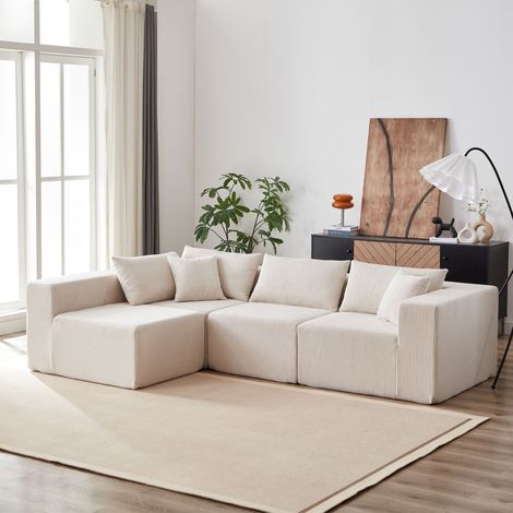 104-Inch Corduroy Modular L Shaped Sectional Sofa,Luxury Floor Couch Set,Upholstered Indoor Furniture,Foam-Filled Compressed Sofa for Living Room,Bedroom,4 PCS Free Combination