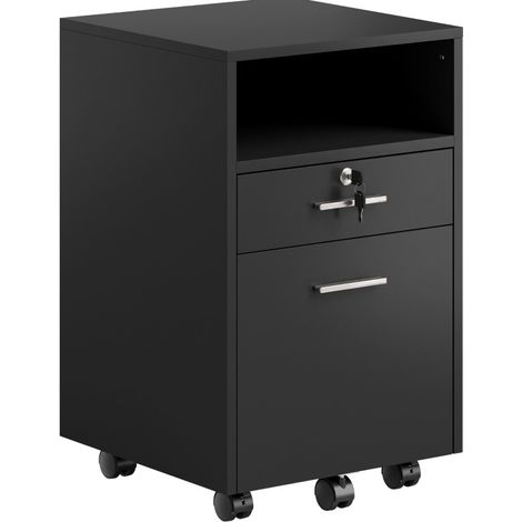 Caisson mobile 40x40x65 cm MDF noir, 2 tiroirs dont 1 verrouillable, gain de place – MEUBLIV (1/5)