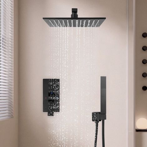 Duschsystem Unterputz Set Duscharmatur LED Regendusche Kopfbrause Bad 3030cm (1/5)