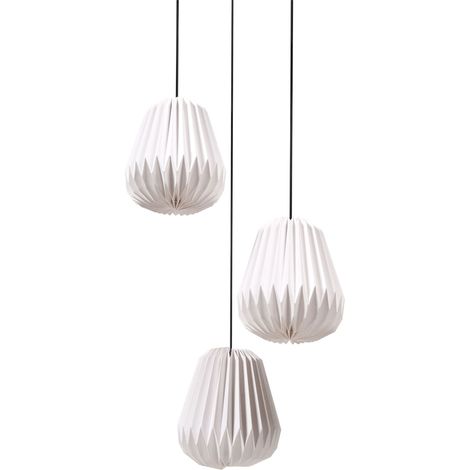 3 Light Pendant Lamp White Paper Shade Metal Base Modern Style Ambient Light Living Room Bedroom HONDE