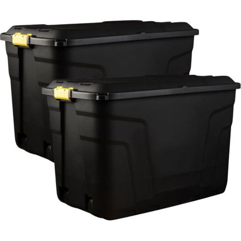 Set of Heavy Duty Storage Wheeled Boxes - Lockable Waterproof Storage 2 x 190 Litres